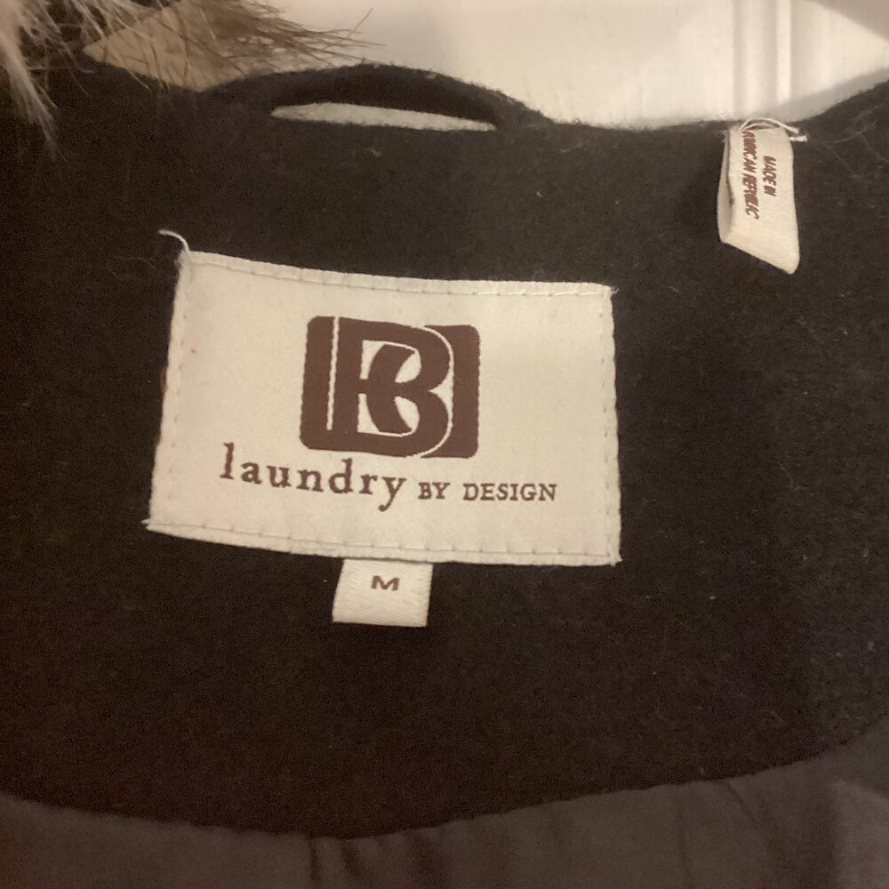 Laundry by Design Size M Ladies Black Wool Winter Coat with Faux Fur Trimed Hood - Picture 7 of 12